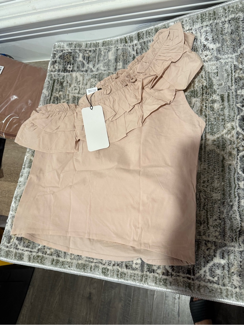 Beige Ruffle One Shoulder Blouse – Size L - Picture 2 of 4